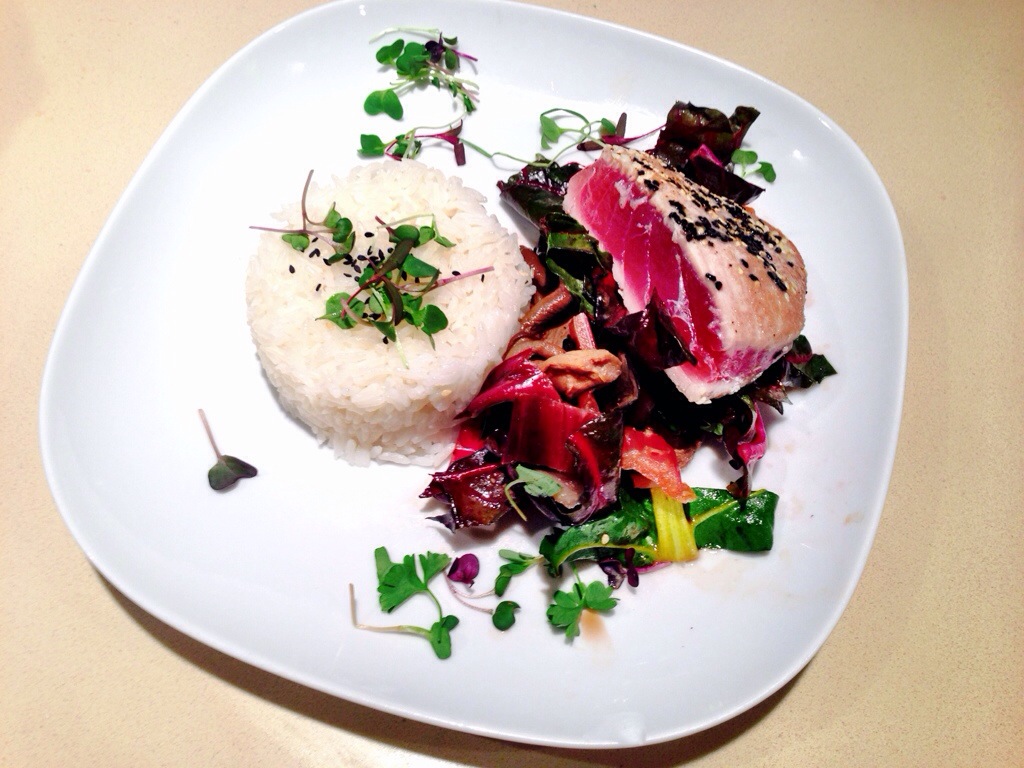 Seared Ahi Tuna & Rainbow Chard Wild Mushroom Salad