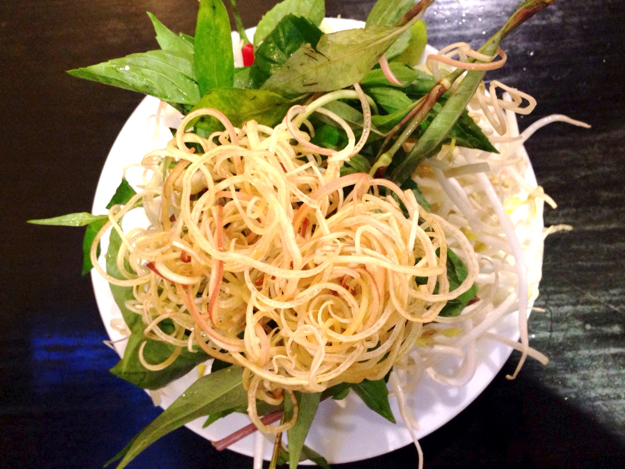 Condiments for Noodle Soup: Banana Blossoms, Vietnamese Coriander, Basil, Bean Sprouts