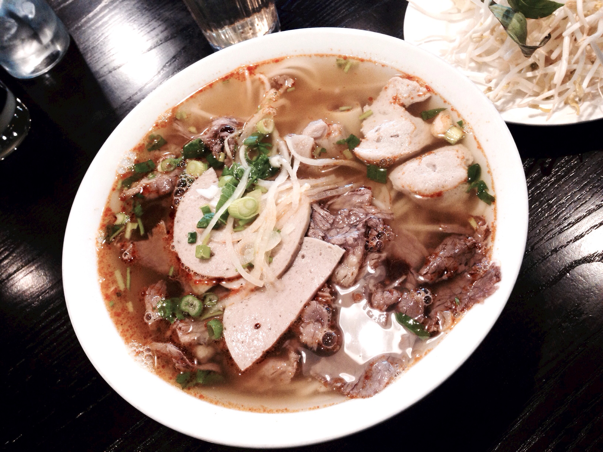 Bun Bo Hue (round rice noodle, Beef brisket and shank, pork hock, ham in spicy soup) @ Pho Ten