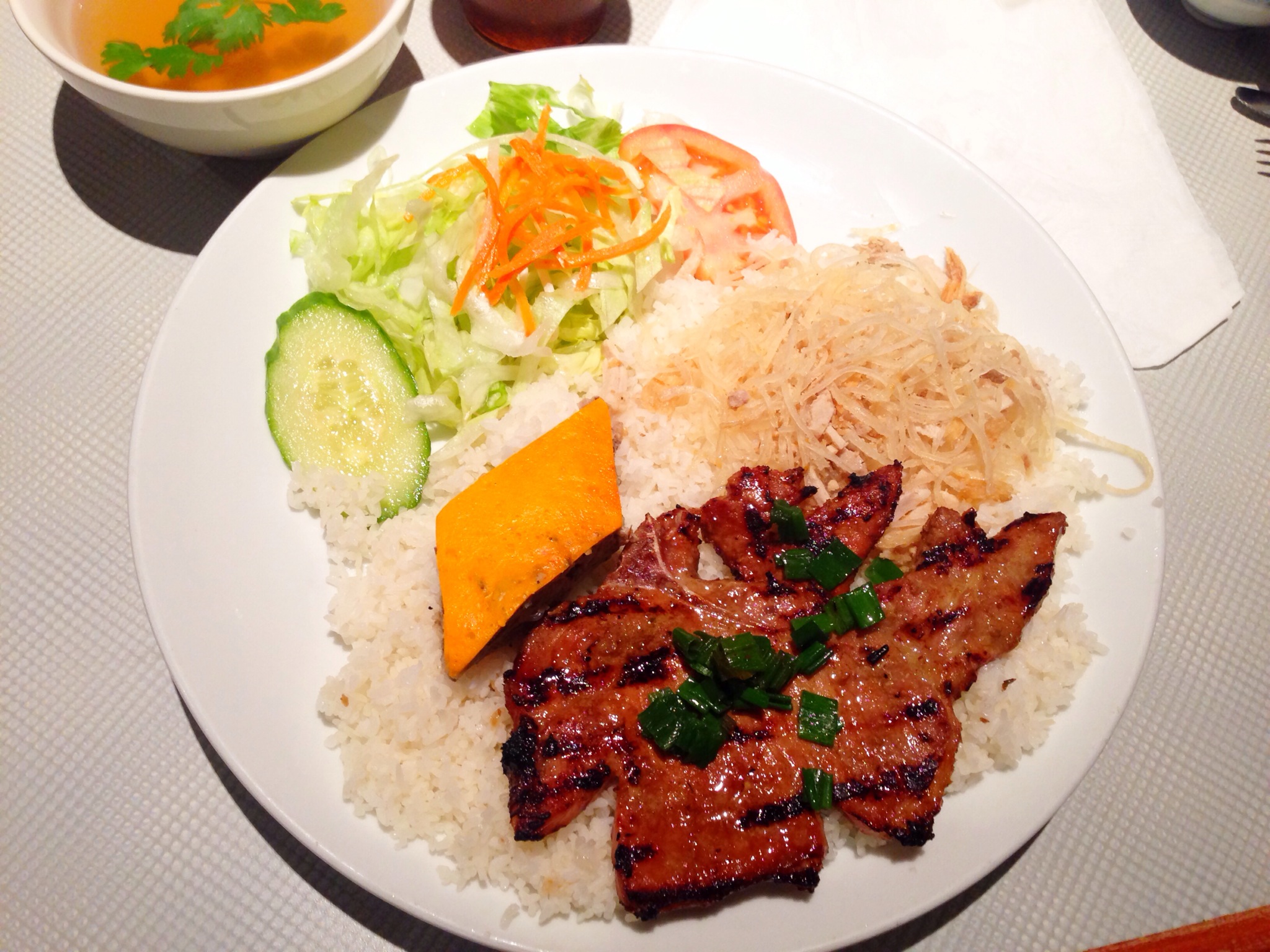 Grilled Lemongrass Pork Chop, Shredded Pork, & Steamed Egg Pie on Rice @ Pho An Nam