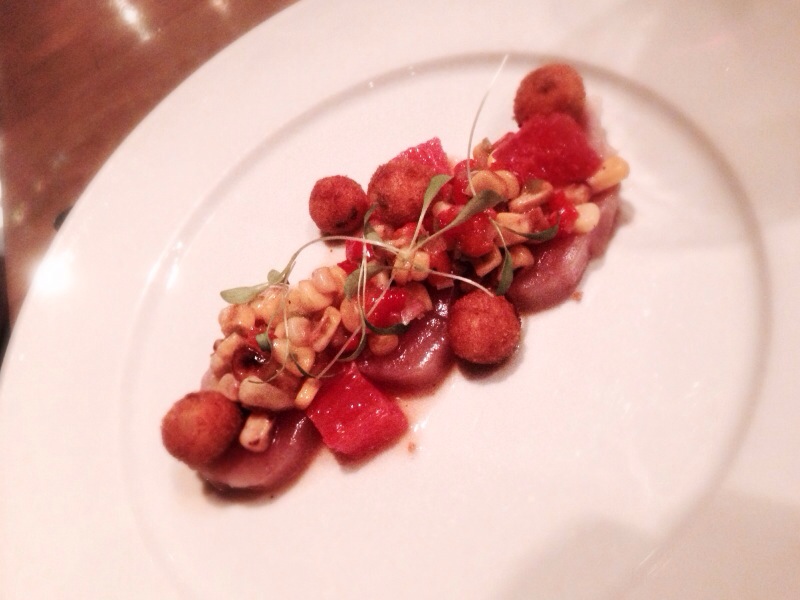Cured albacore tuna, fried polenta, corn and jalapeño dressing @ L'Abattoir