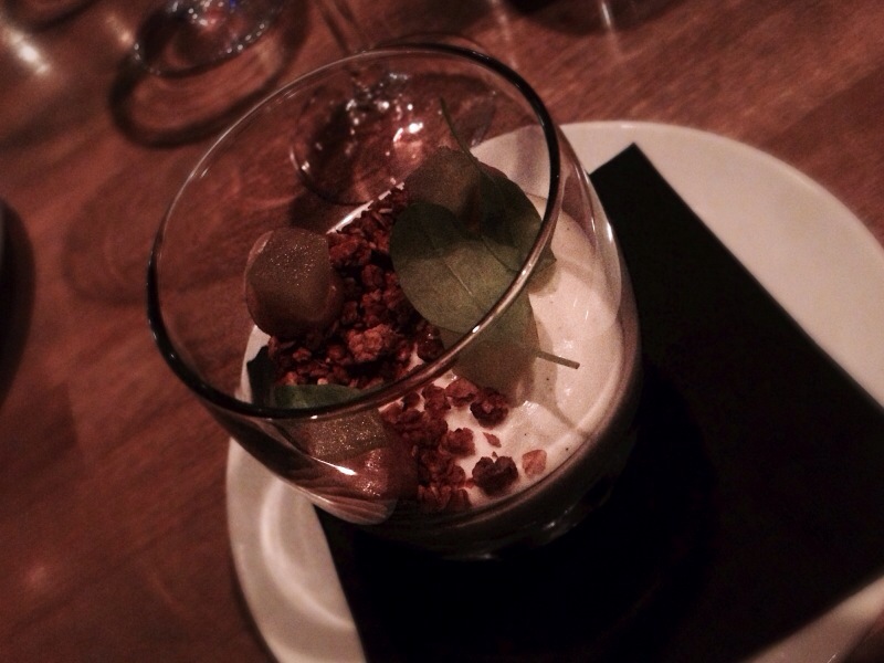 Yogurt and vanilla pannacotta, honey & thyme granola, butterscotch, apple @ L'Abattoire