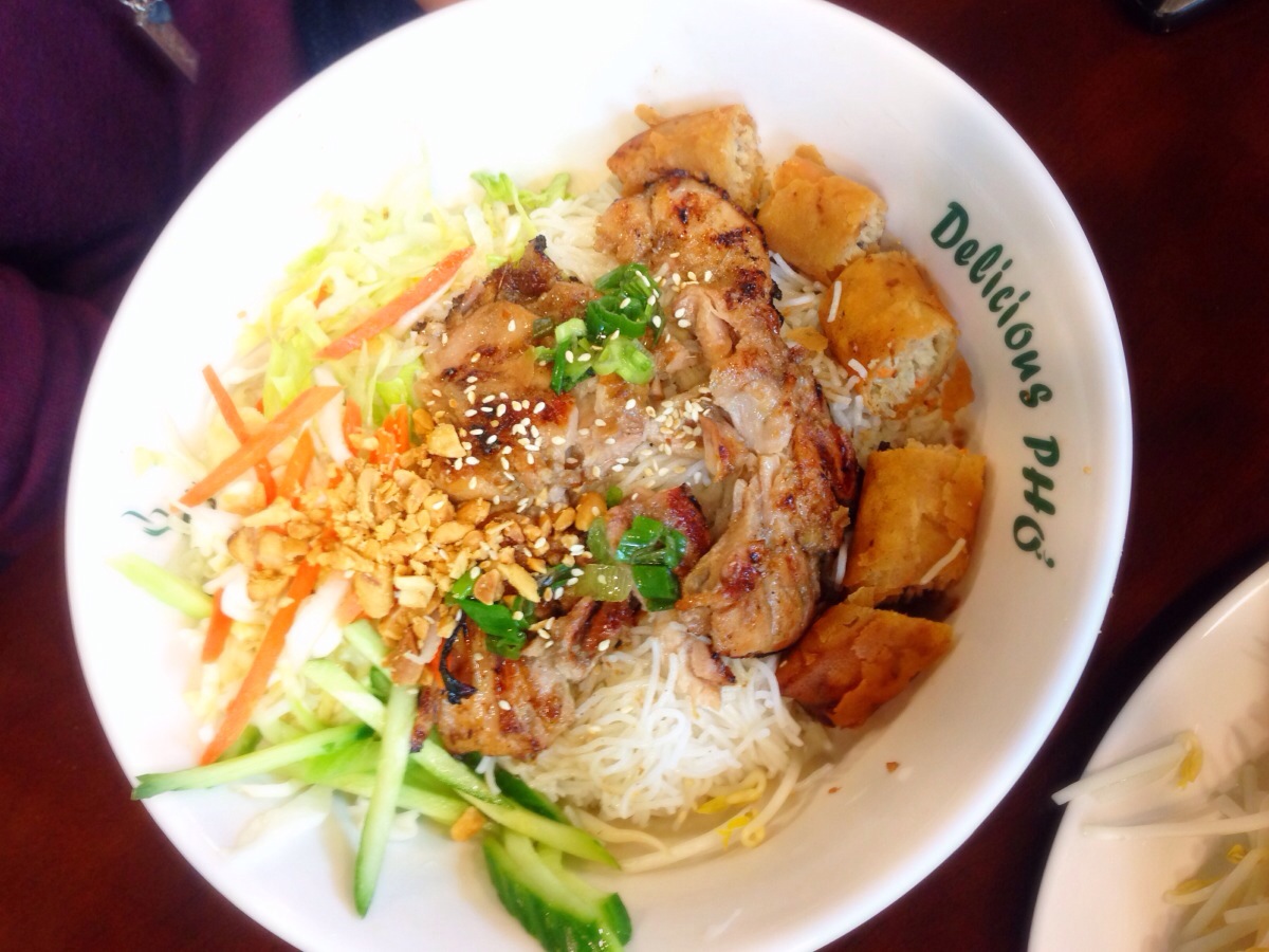 Lemon Grass  Chicken and Spring Roll on Rice Noodles @ Delicious Pho