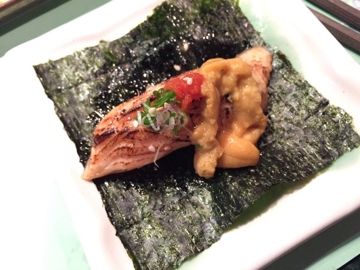 aburi salmon belly and uni aburi salmon belly and uni
