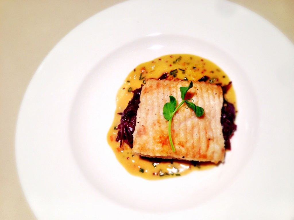 Spotted Skate Wing with Braised Red Cabbage and Mustard Sauce