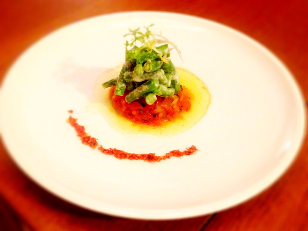 Salad of Haricots Verts, Tomato Tartare, and Chive Oil