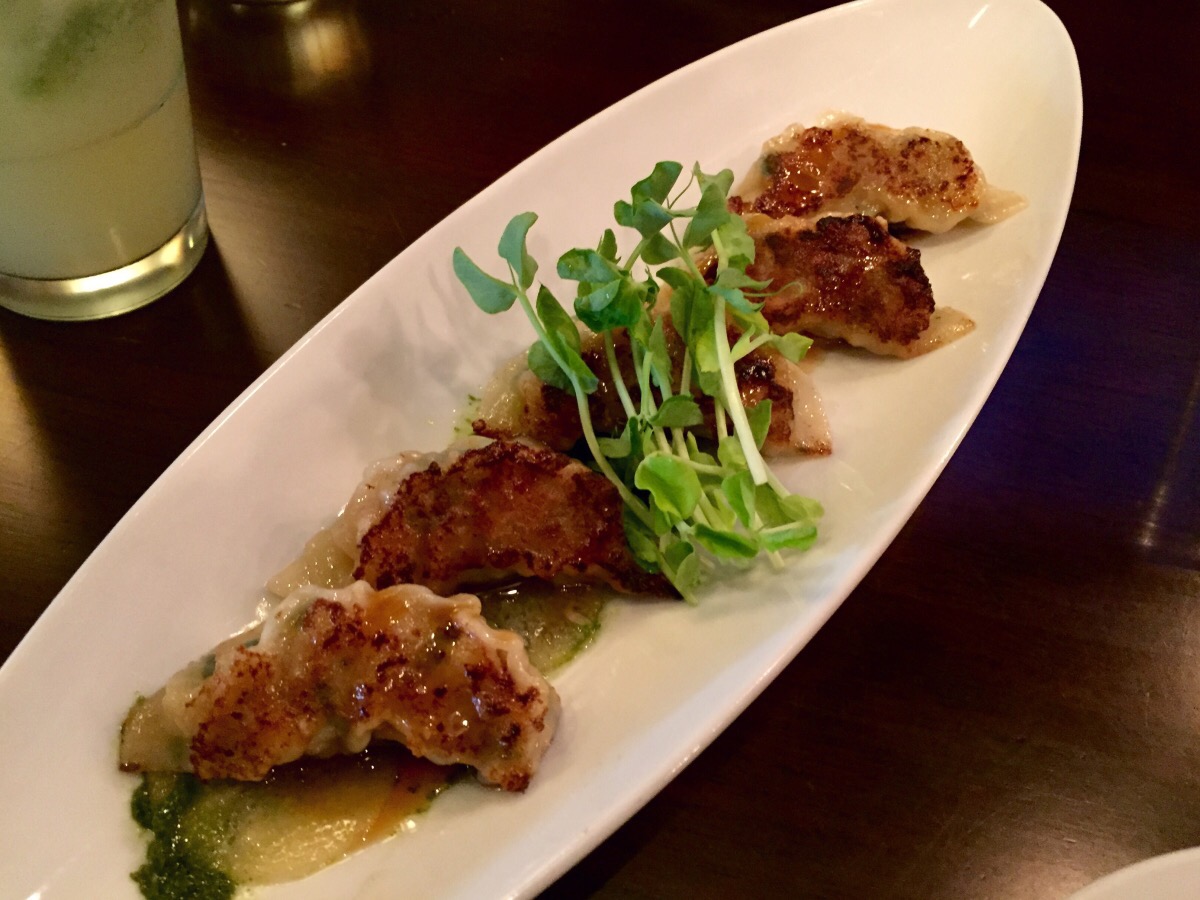chili shrimp gyoza, wasabi chimichurri @ gyoza bar