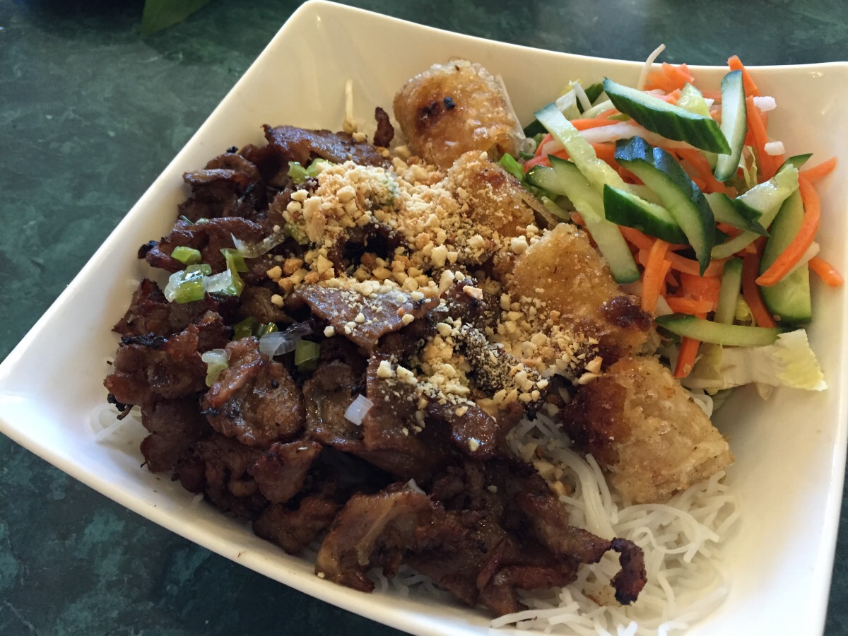 Grilled Pork and Spring Roll on Vermicelli