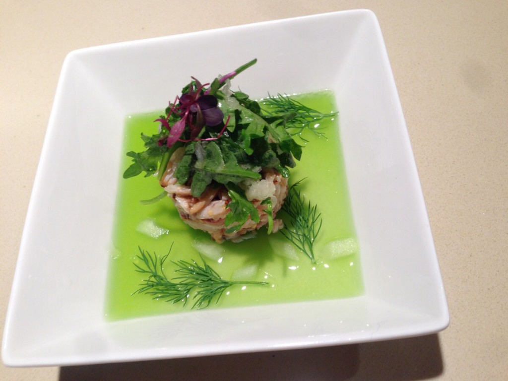 Dungeness Crab Salad with Cucumber Jelly, Grainy Mustard Vinaigrette, and  Baby Arugula