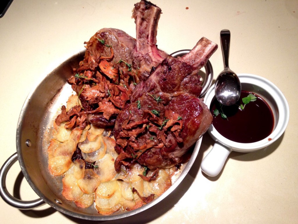 Roasted Rib Steak with Chanterelle, Pommes Anna, and Bordelaise Sauce