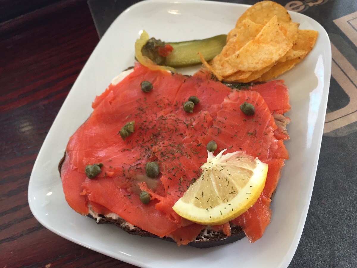 smoked wild sockeye salmon on rye bread