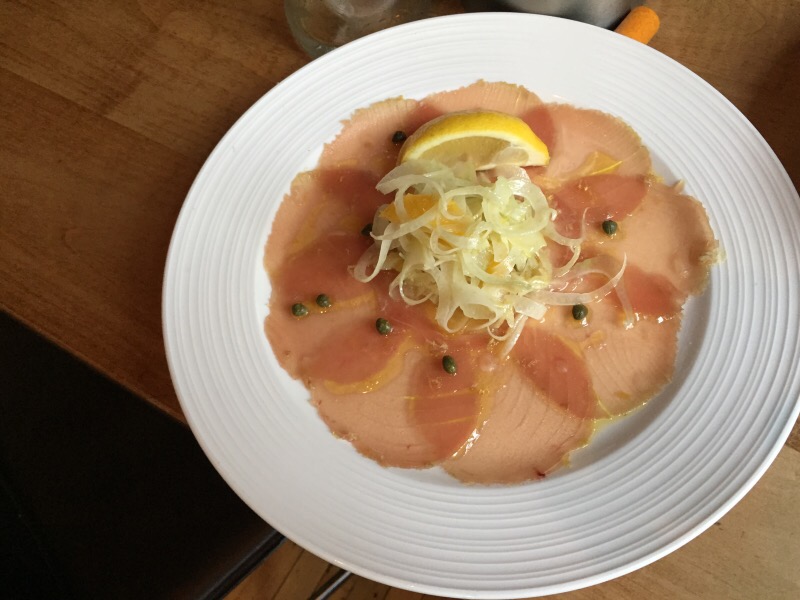Thinly sliced raw tuna*, sliced fennel, orange, extra-virgin olive oil, lemon juice