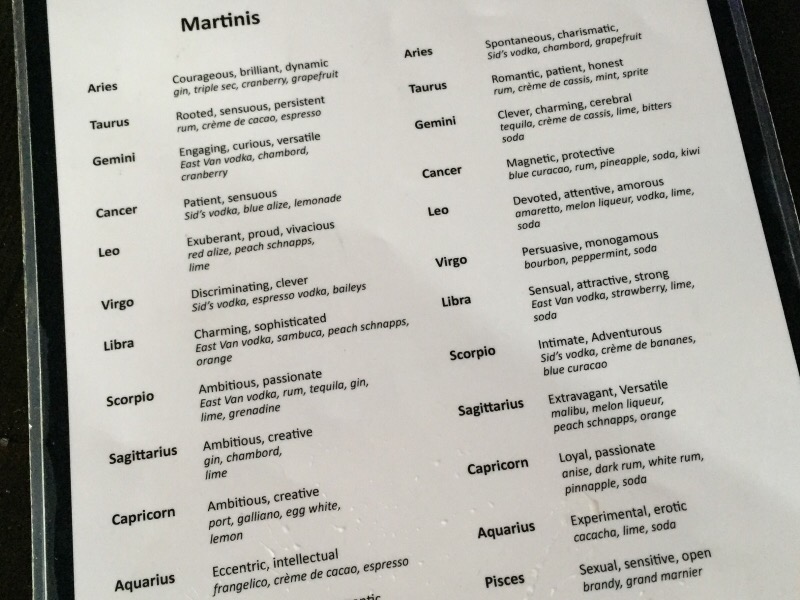 zodiac martinis and cocktails at The Libra Room