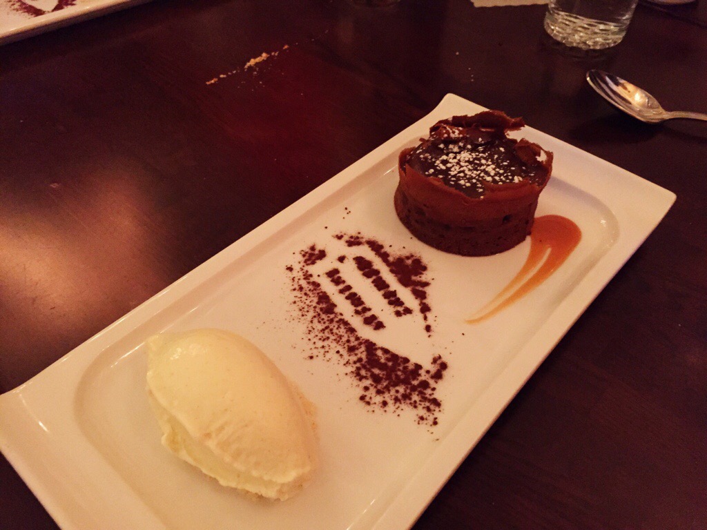 molten chocolate lava cake, house made vanilla icecream