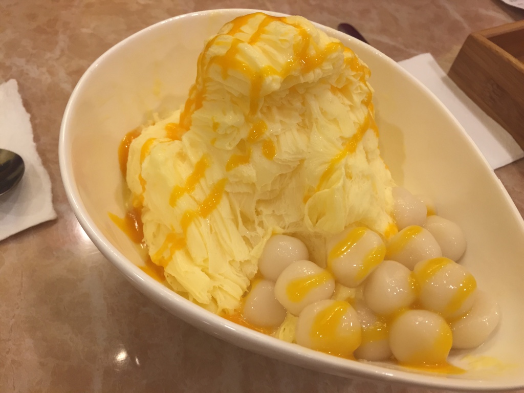 mango fluffy ice and home made mochi