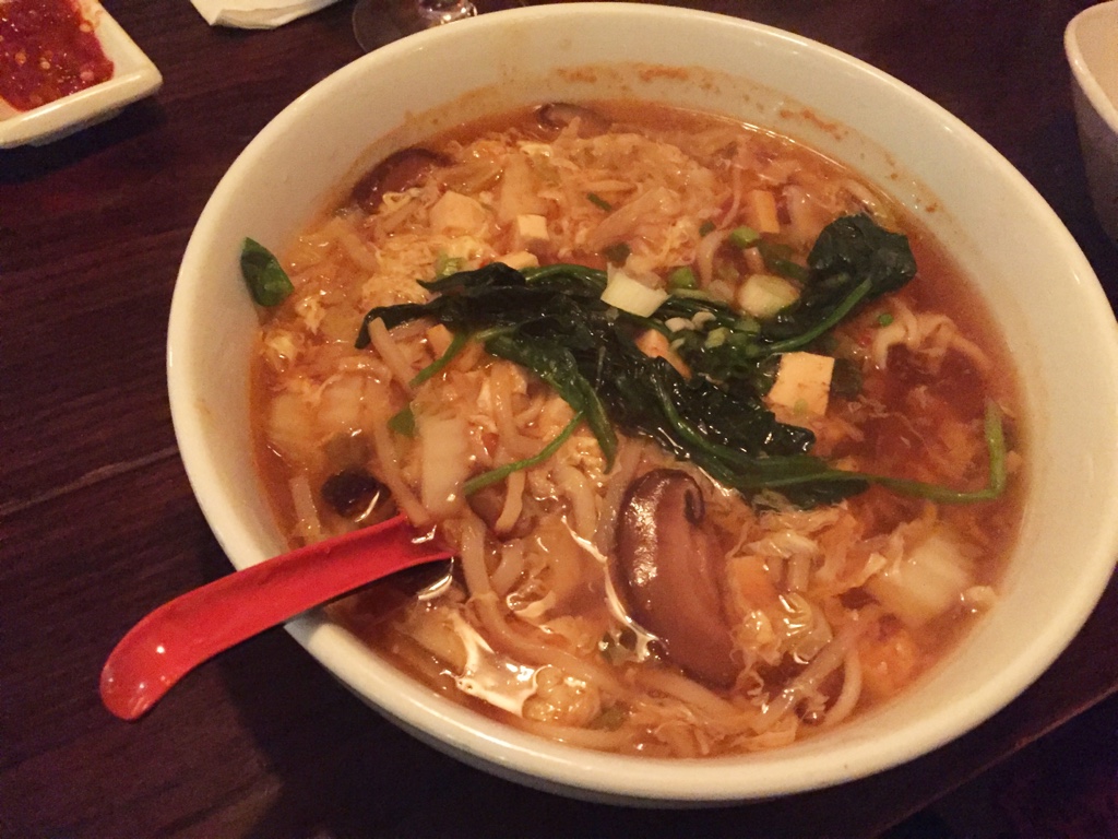 Hot & Sour Soup, Drizzled Egg , Mushrooms, Bamboo Shoots