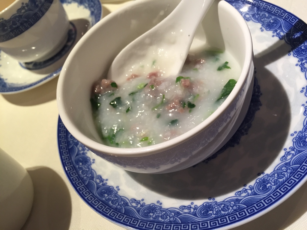 Watercress and minced beef congee