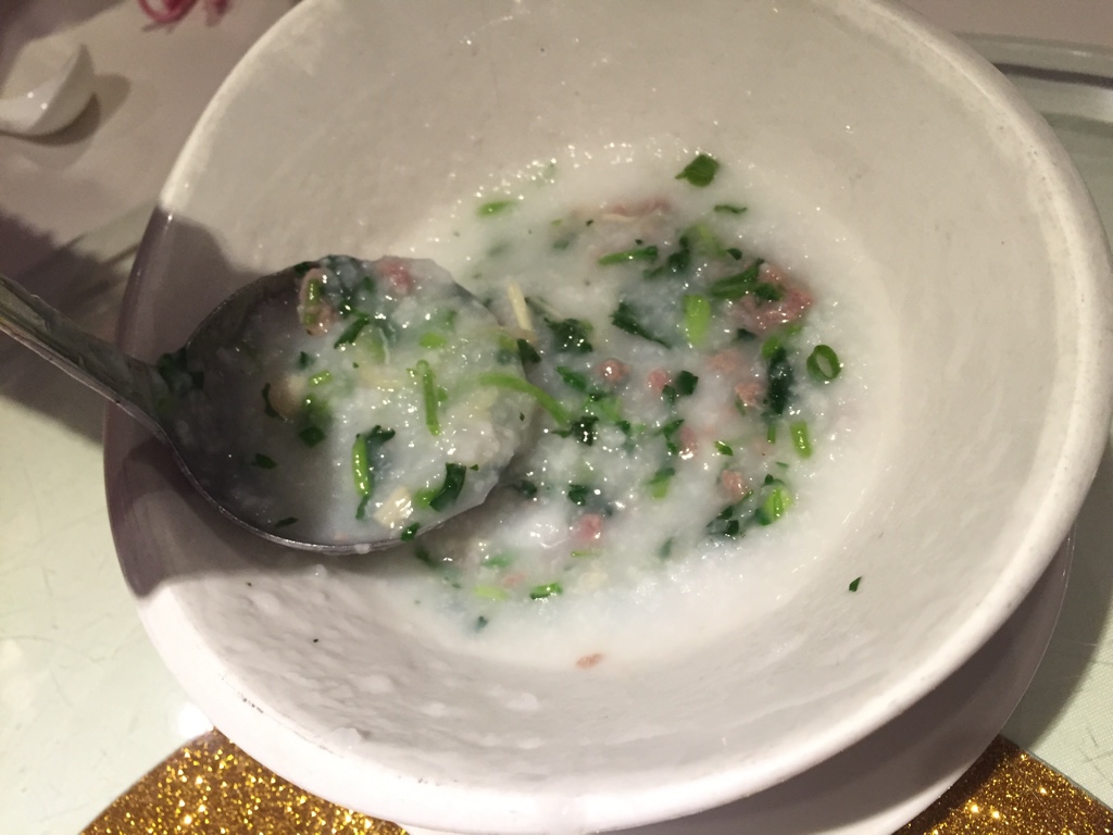 Watercress and minced beef congee