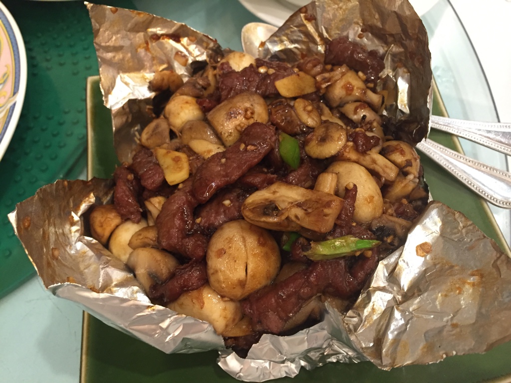 Double Mushrooms with Beef in Mongolian Style