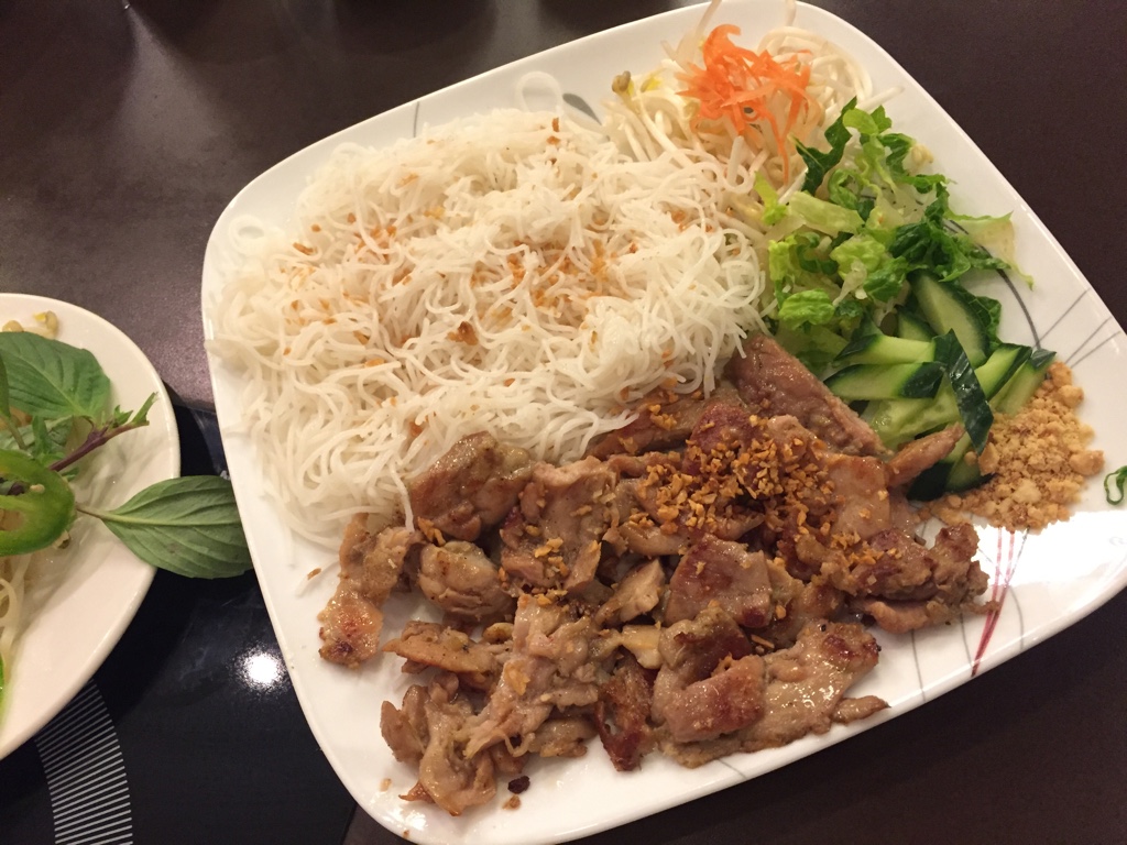 bun thit nuong cha gio (grilled pork on rice vermicelli)