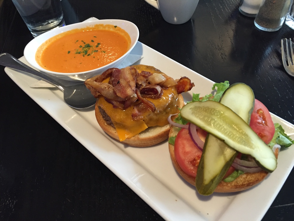 Cheddar Burger with Tomato Soup