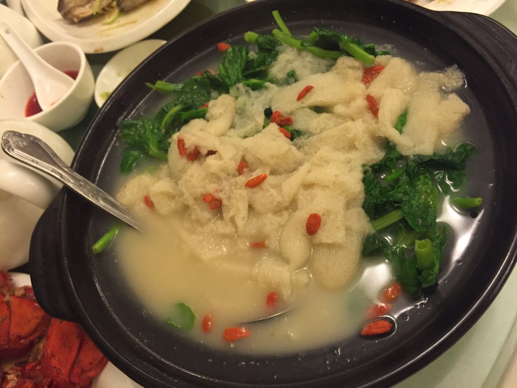 bamboo mushroom and pea shoot in broth