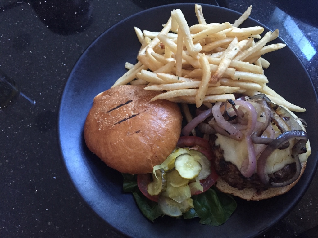 LUCE Burger, Certified Angus Beef, Cave Aged Cheddar, Grilled Red Onion
