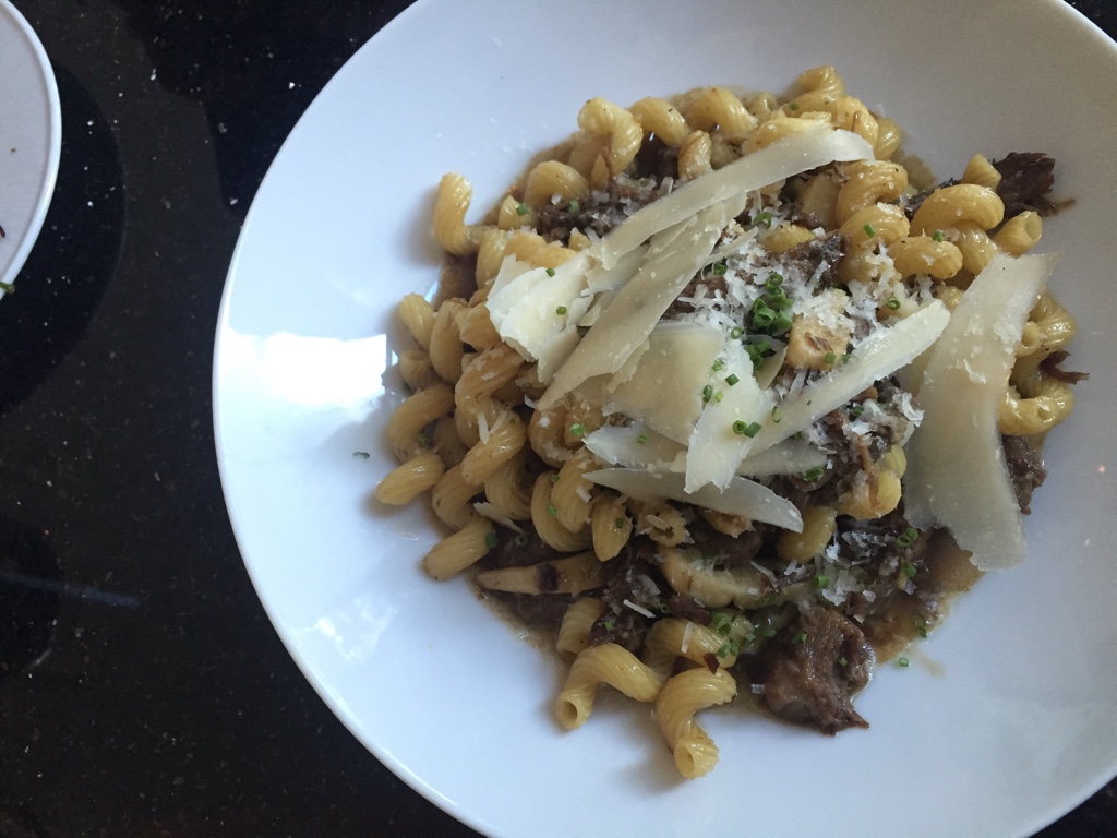 Red Wine Braised Short Rib Cavatappi, Local Mushrooms, Grana Padano