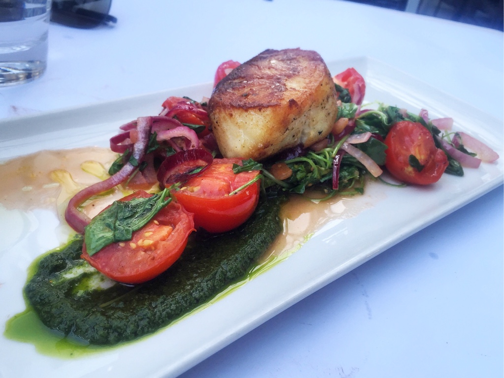 Ling Cod, Bitter Greens, Tomatoes, Pesto