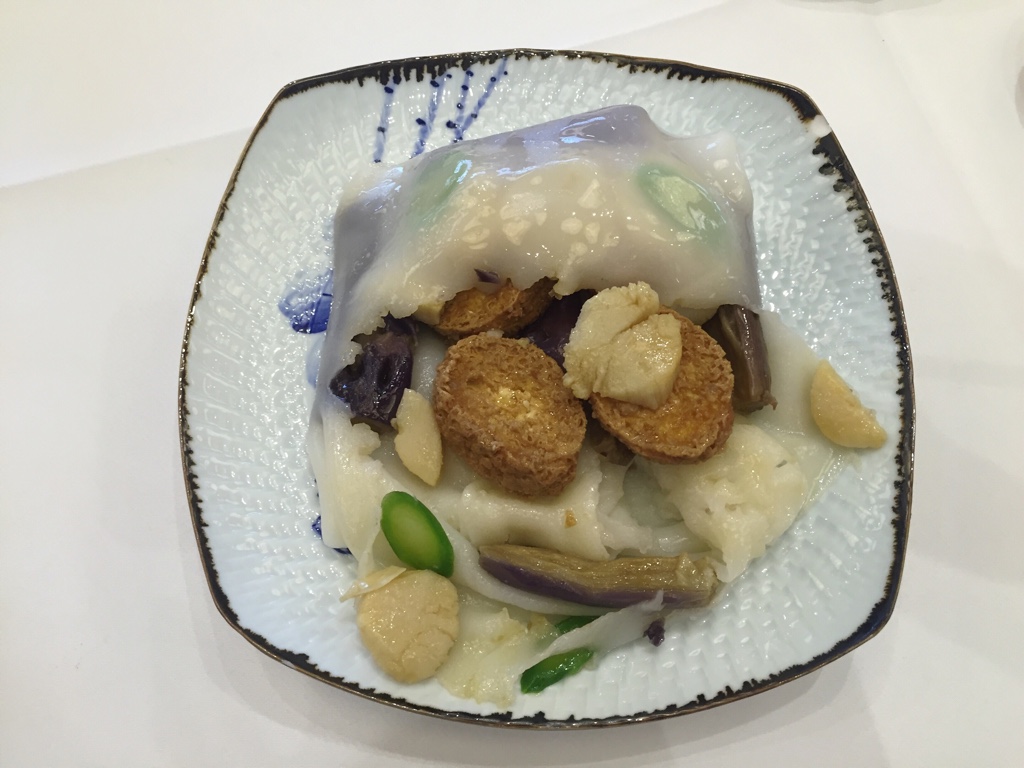 Special Rice Noodle Roll with Scallop, Tofu and Eggplant