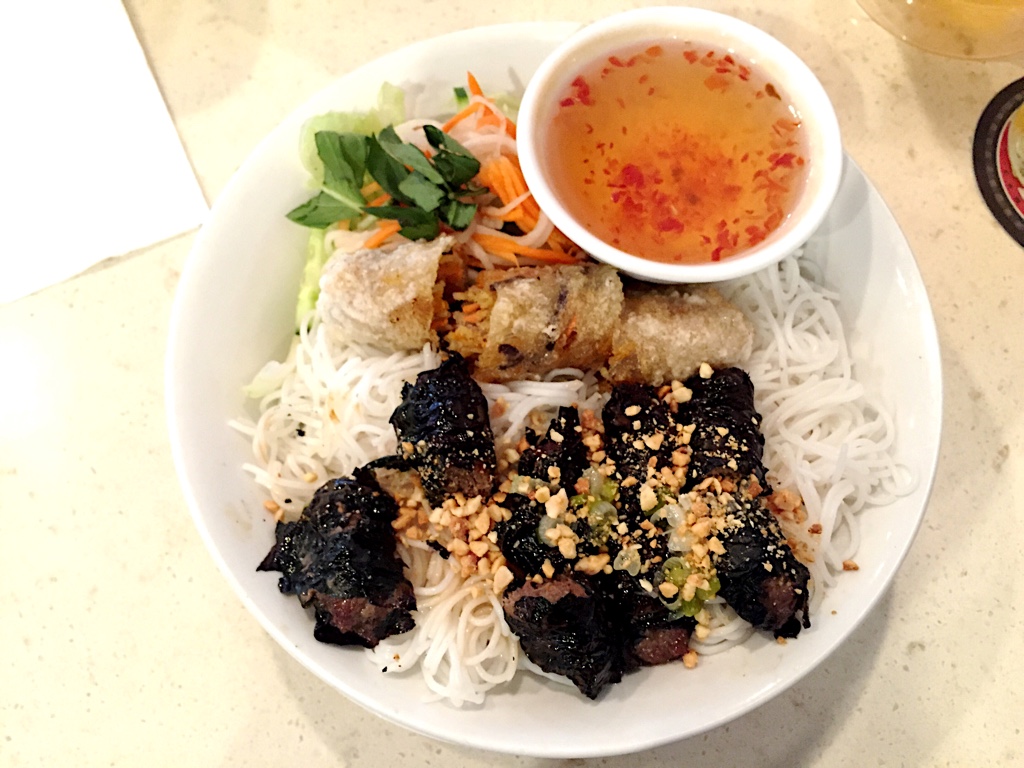 bò lá l?t - Betel Leave Wrapped Beef on Vermicelli