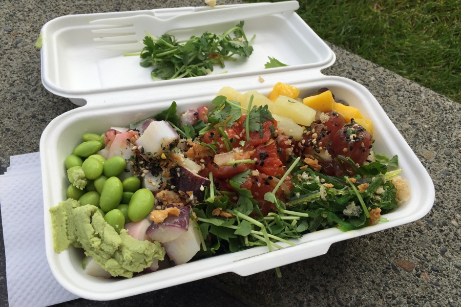 Tako, Tuna, and Salmon Poke