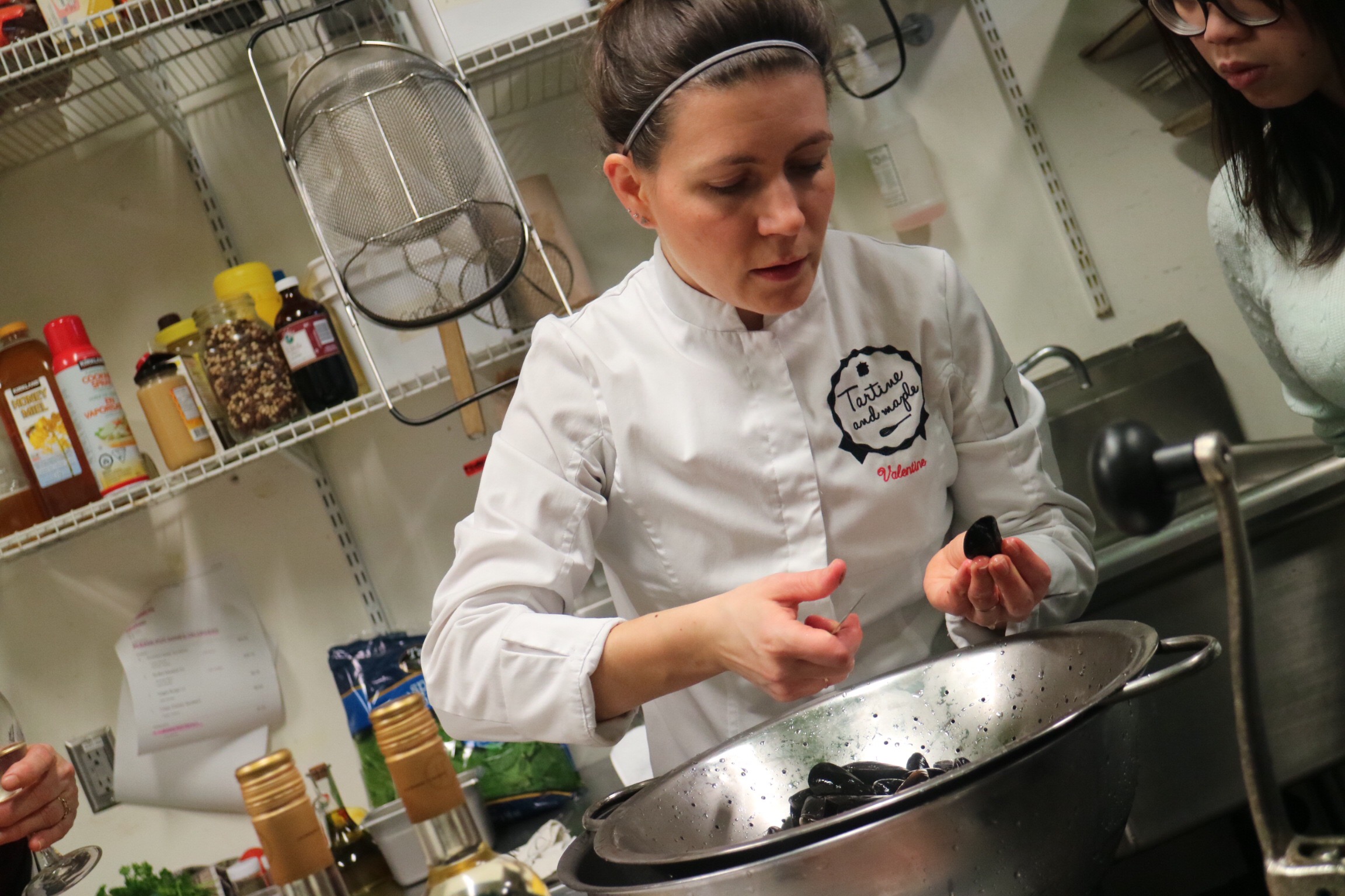 Valentine inspecting mussels