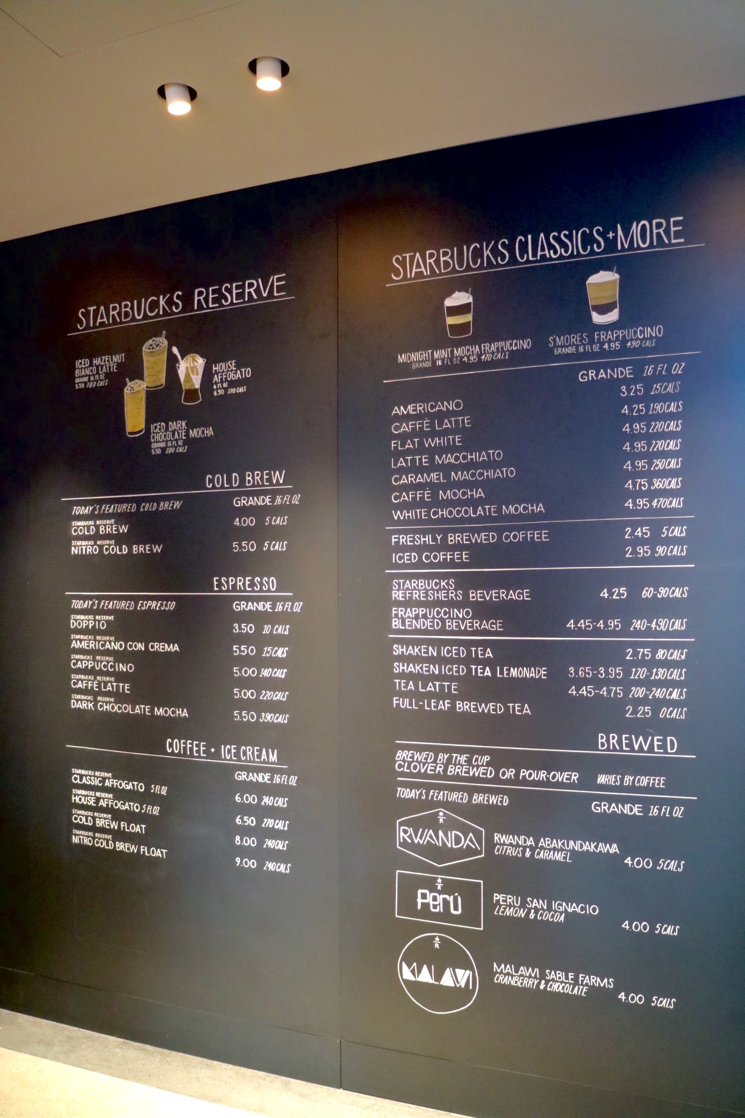 Starbucks reserve menu