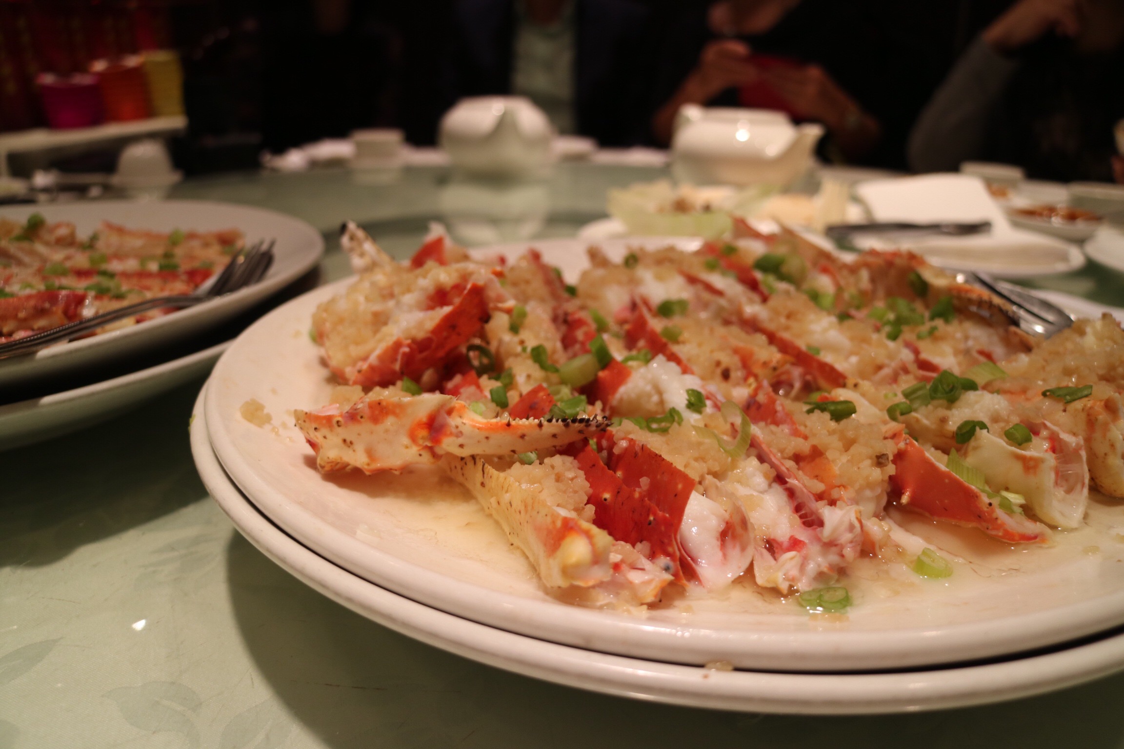King crab legs steamed with garlic