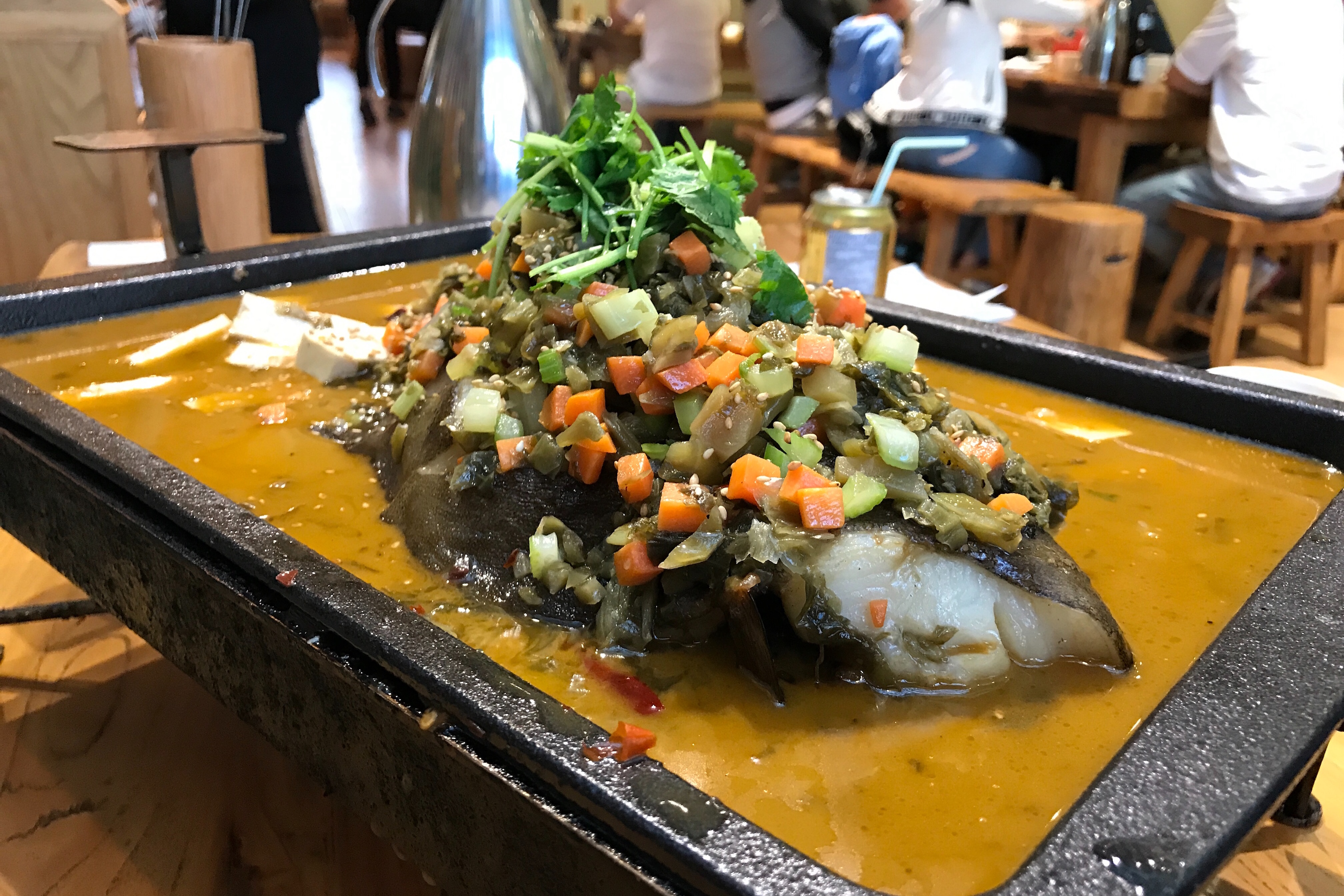 whole black cod in pickle hot pot