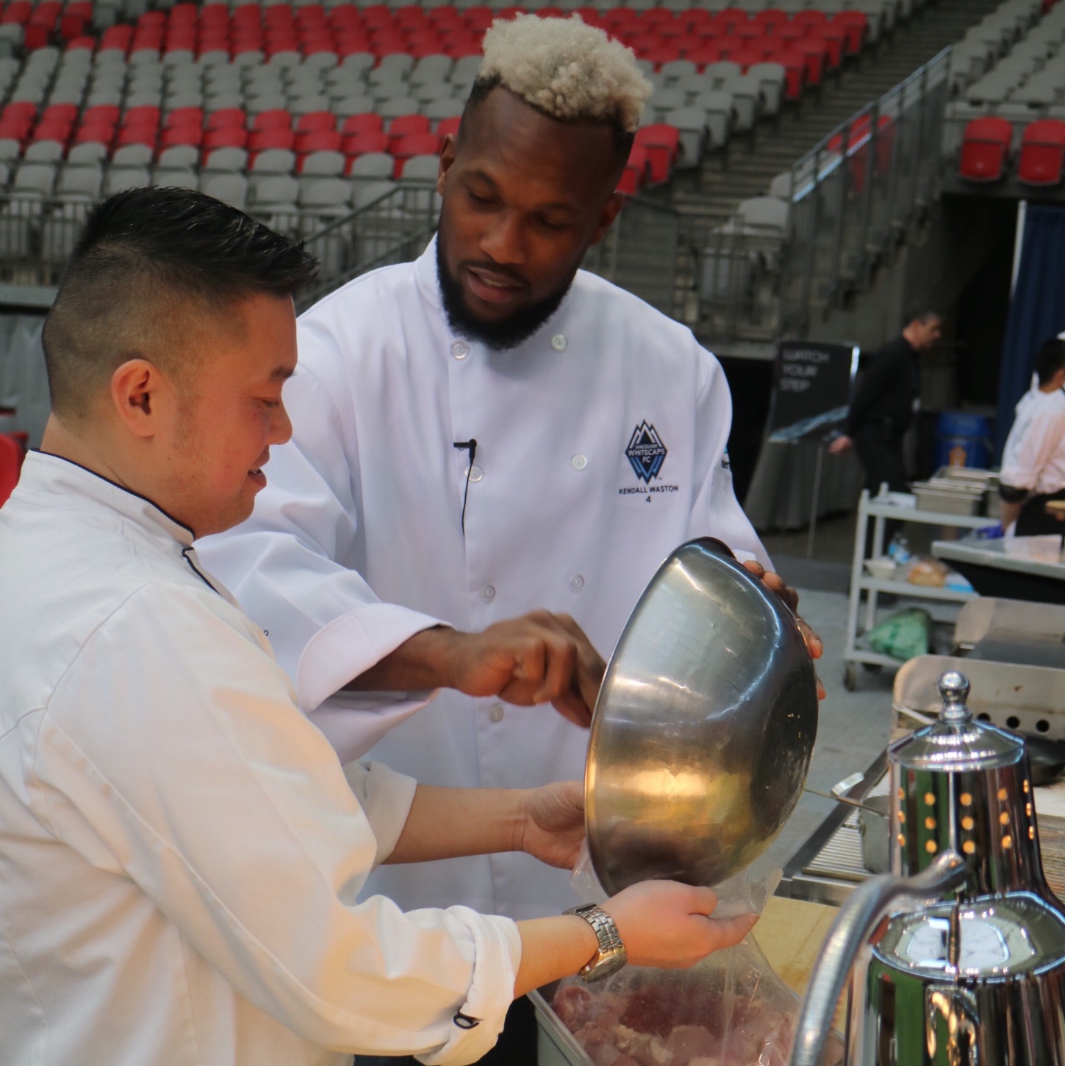 Centerplate's executive chef Will Tse and Whitecaps FC captain Kendall Waston