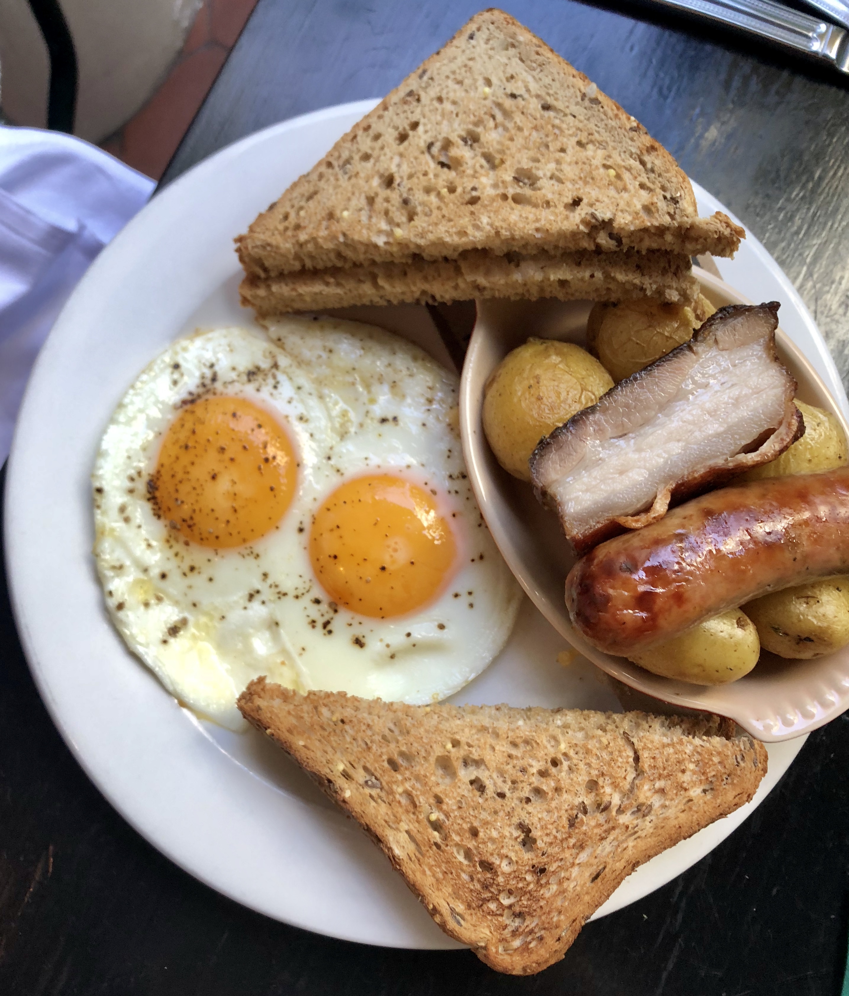 Pork Belly, Sausage, 2 Eggs