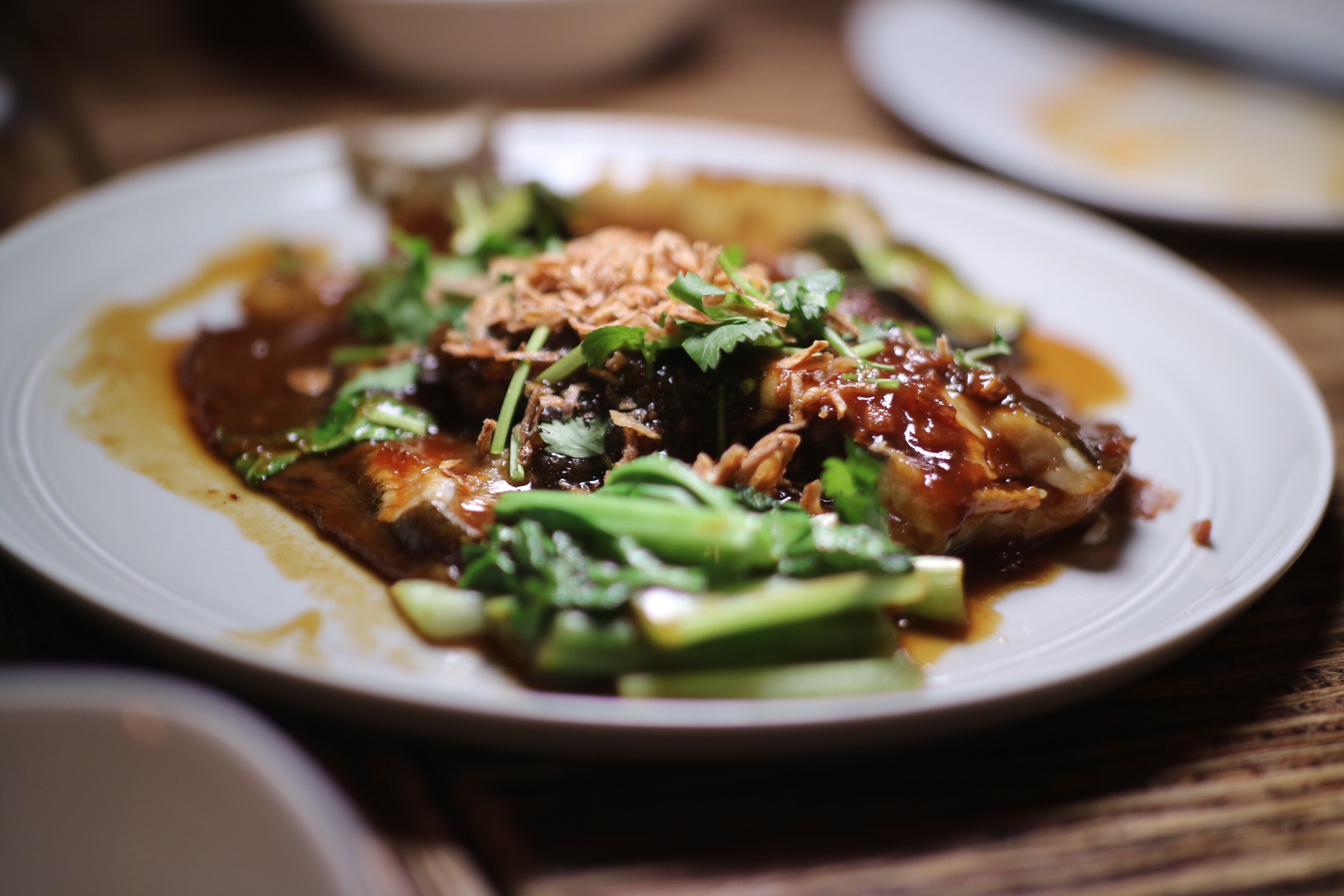 Tamarind Glazed Whole Lemon Sole, Komatsuna