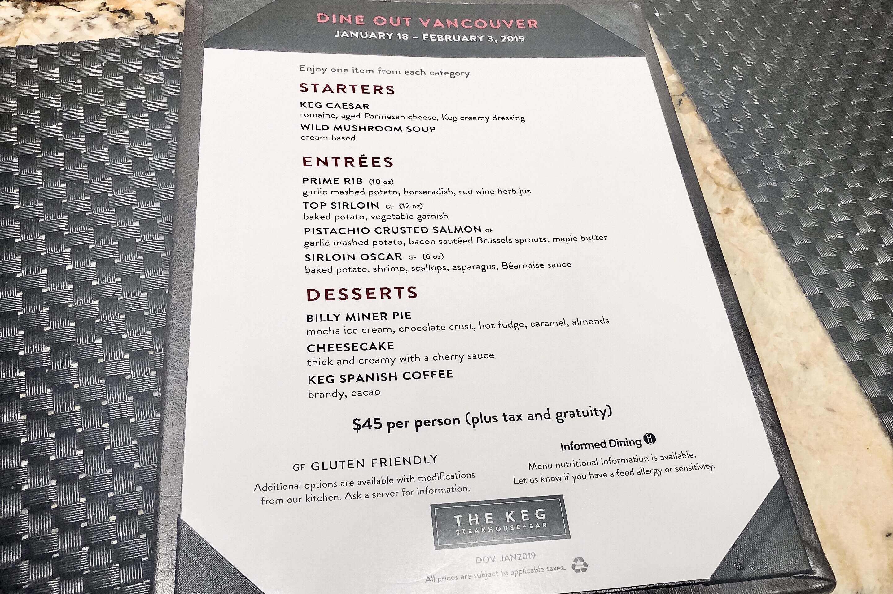 Dine Out Vancouver Festival menu at The KEG Yaletown