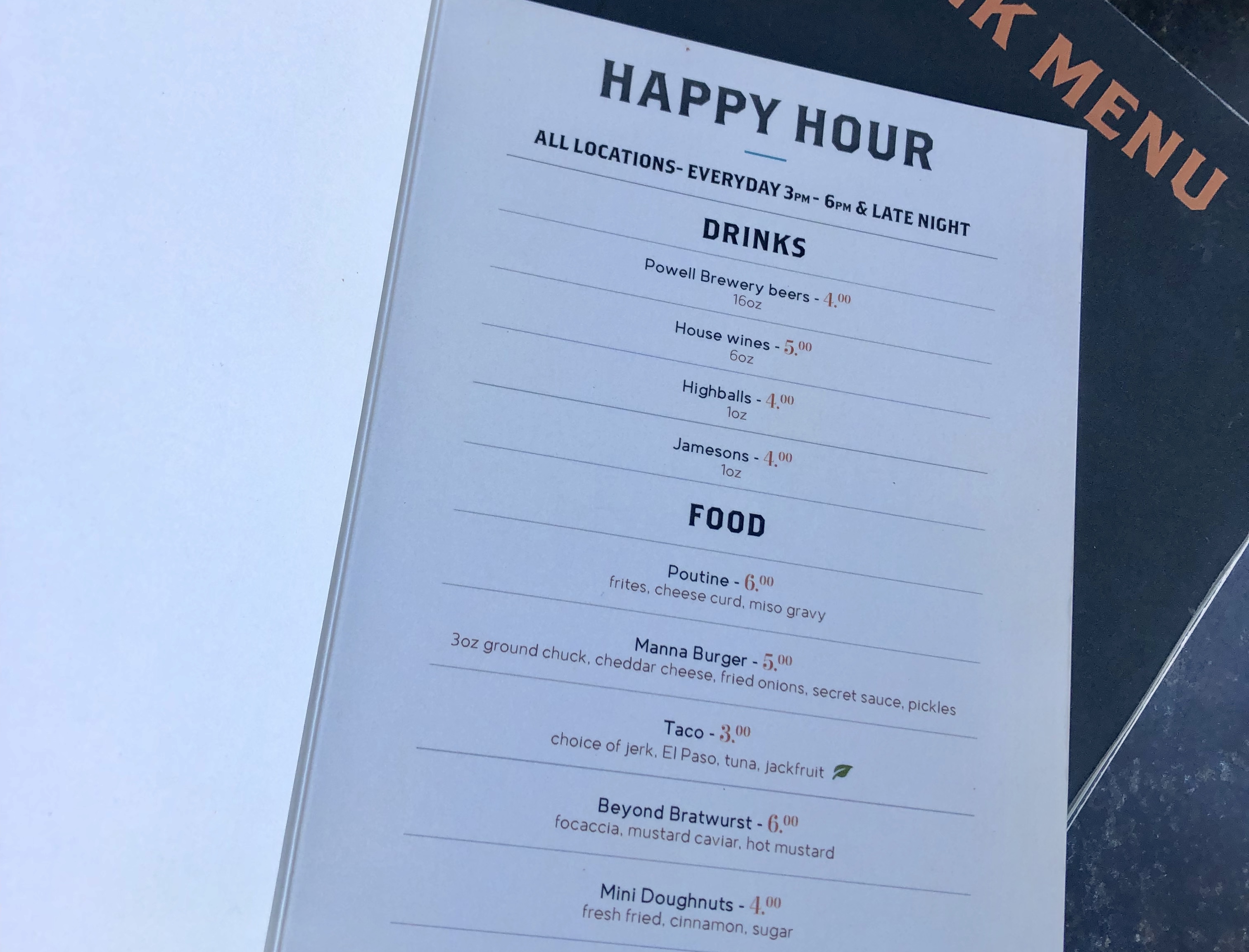 happy hour menu