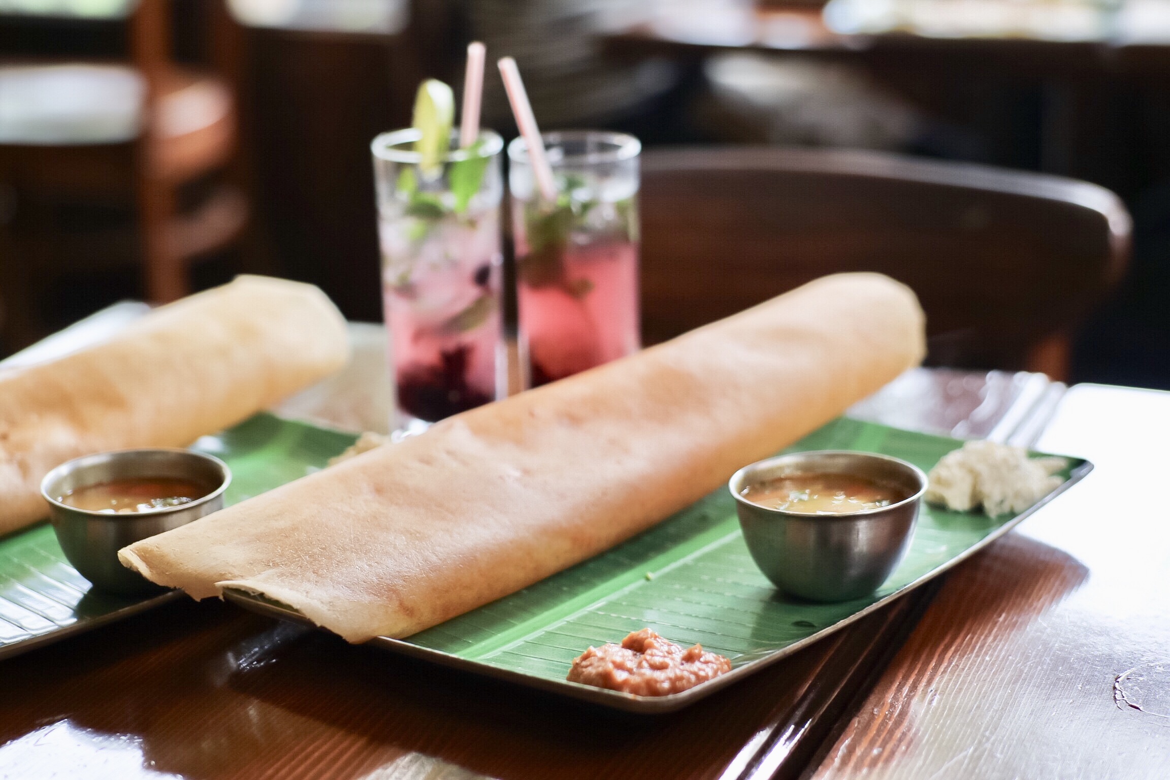 Curry Lamb Dosa & Blueberry Mojito