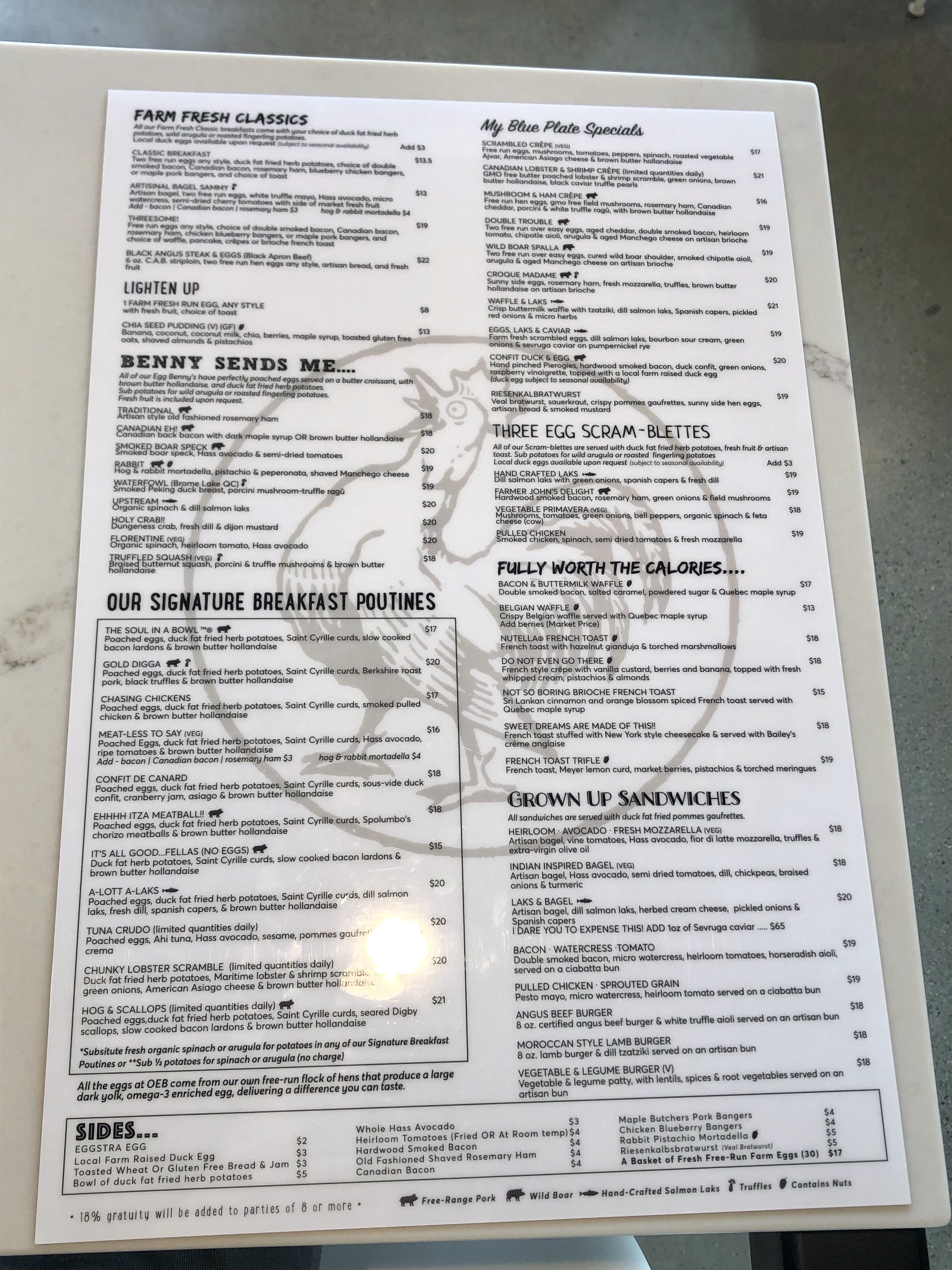 breakfast menu at OEB Breakfast Co