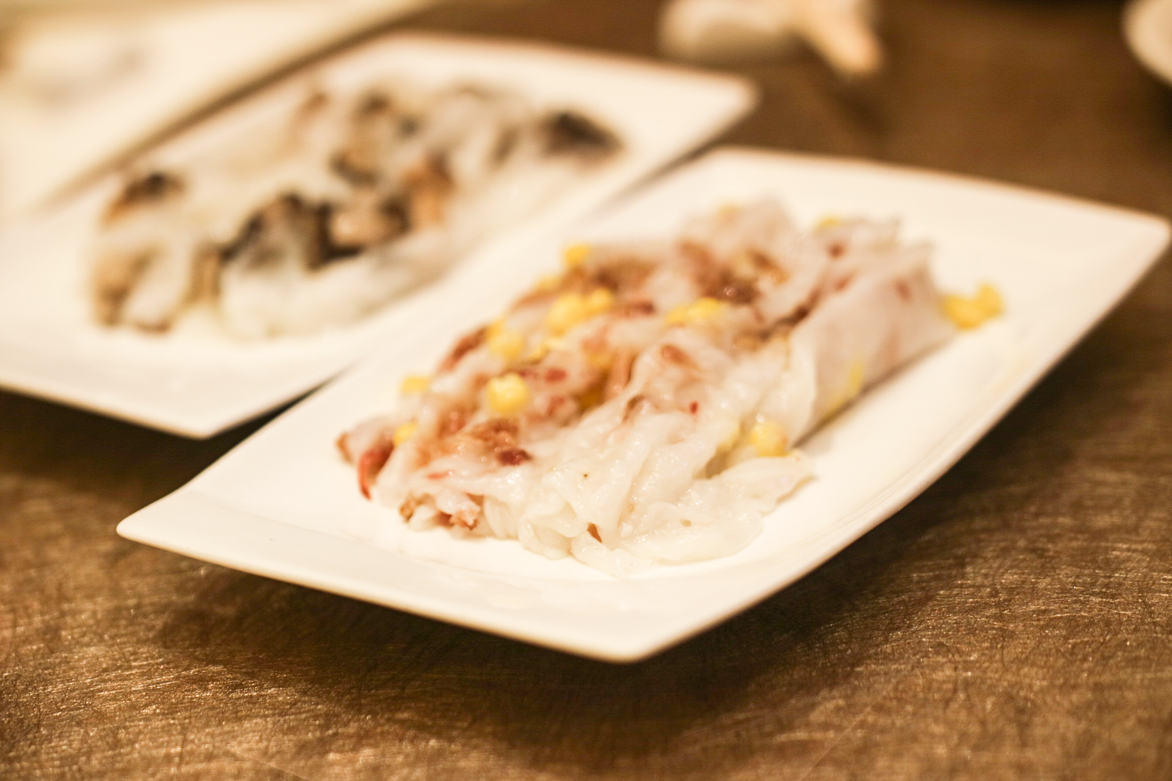 Steamed Rice Rolls with BBQ Pork and Corn (金粟叉燒腸粉)