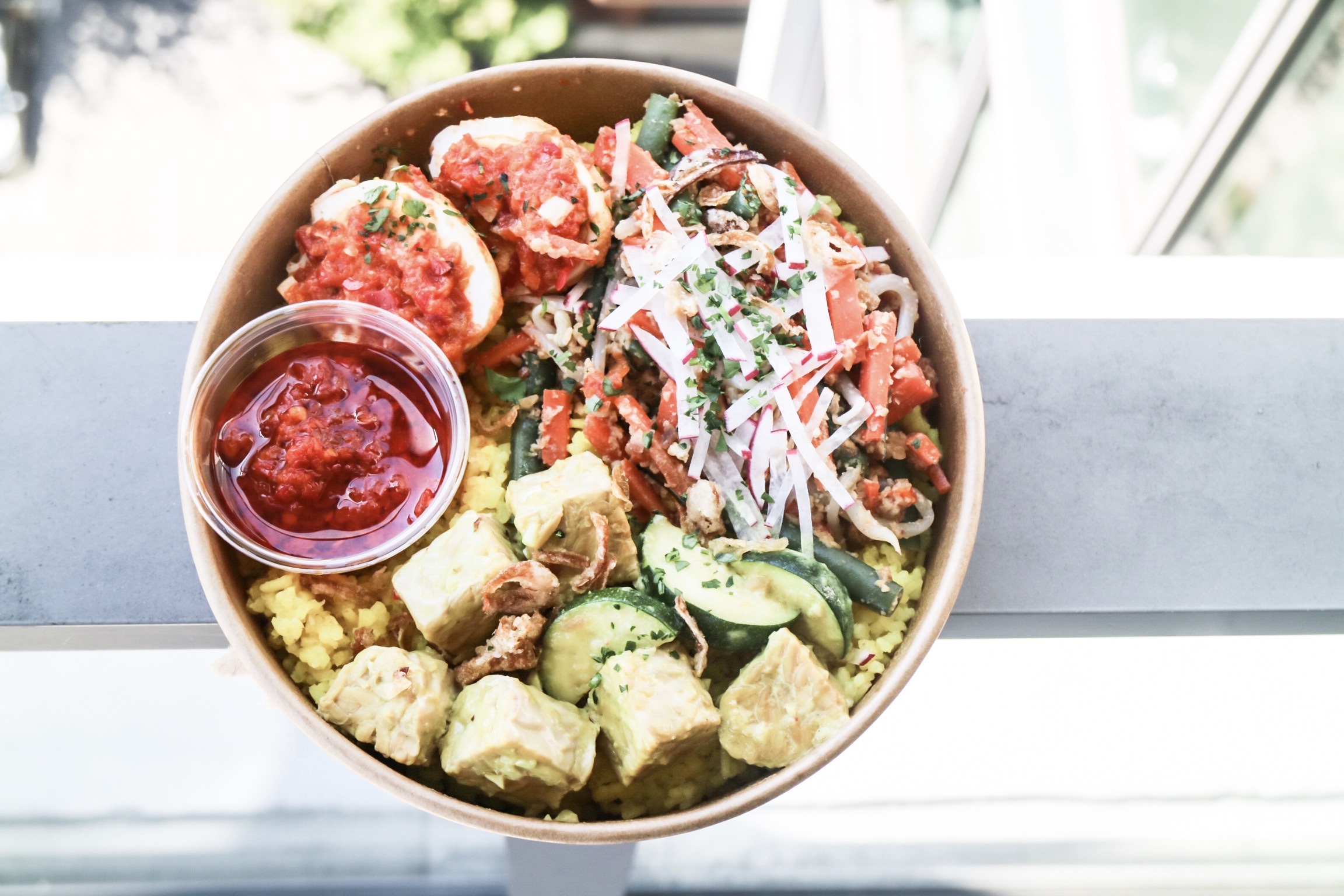 Nusantara Bowl with Stewed Tempeh & Zucchini Bumbu Terik