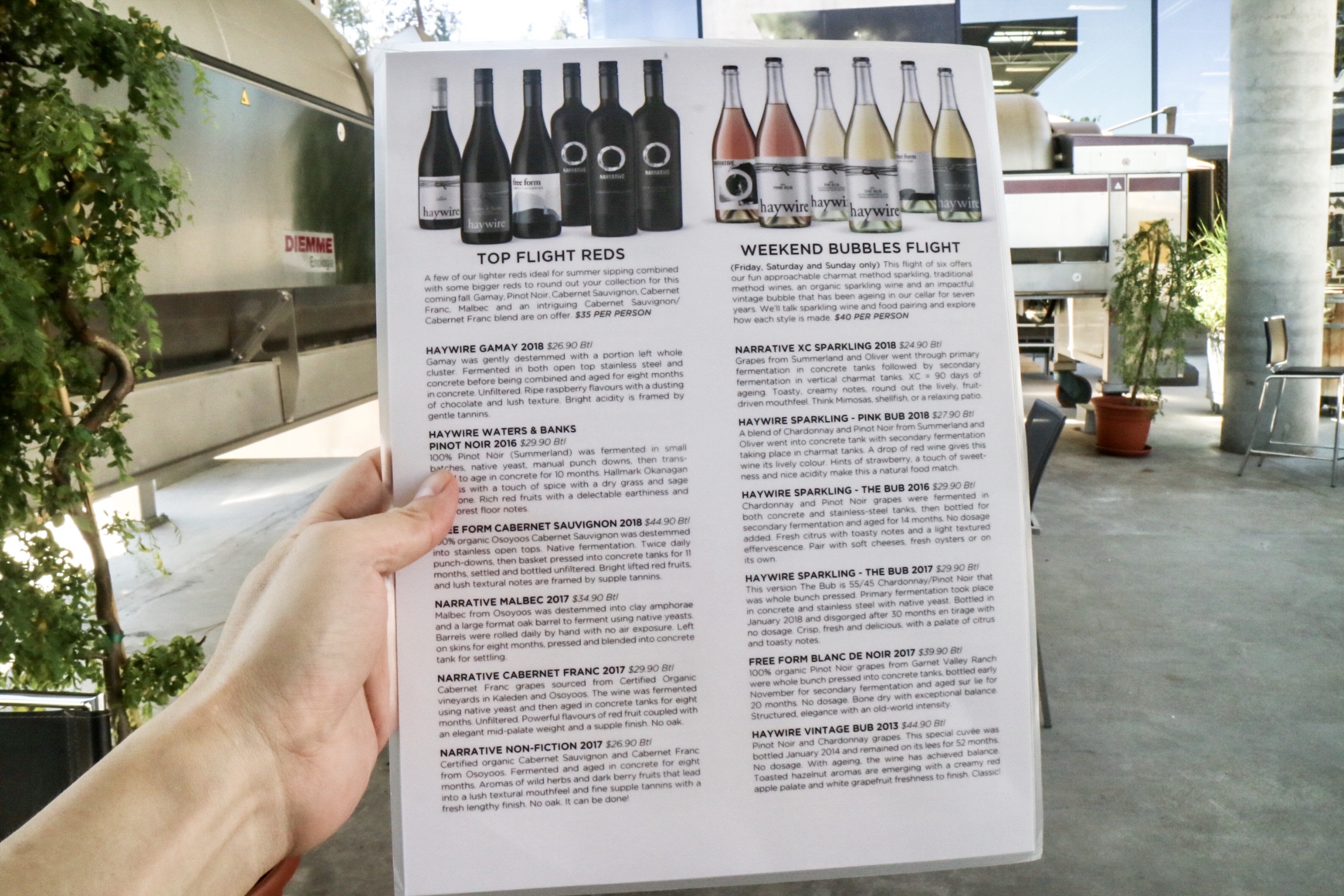 Wine tasting flights, OCP
