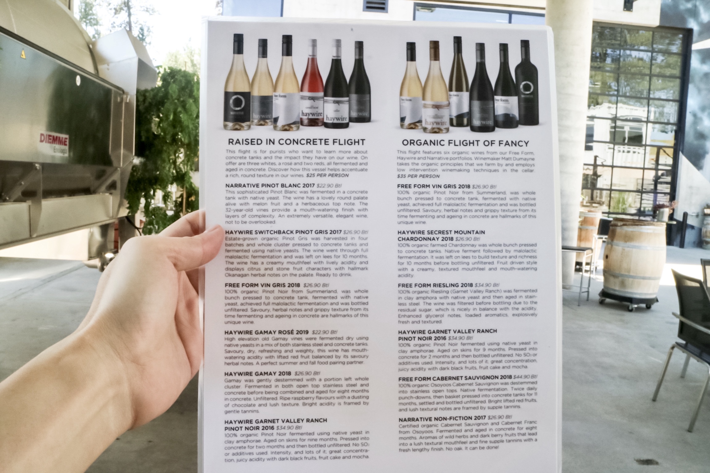 Wine tasting flights, OCP
