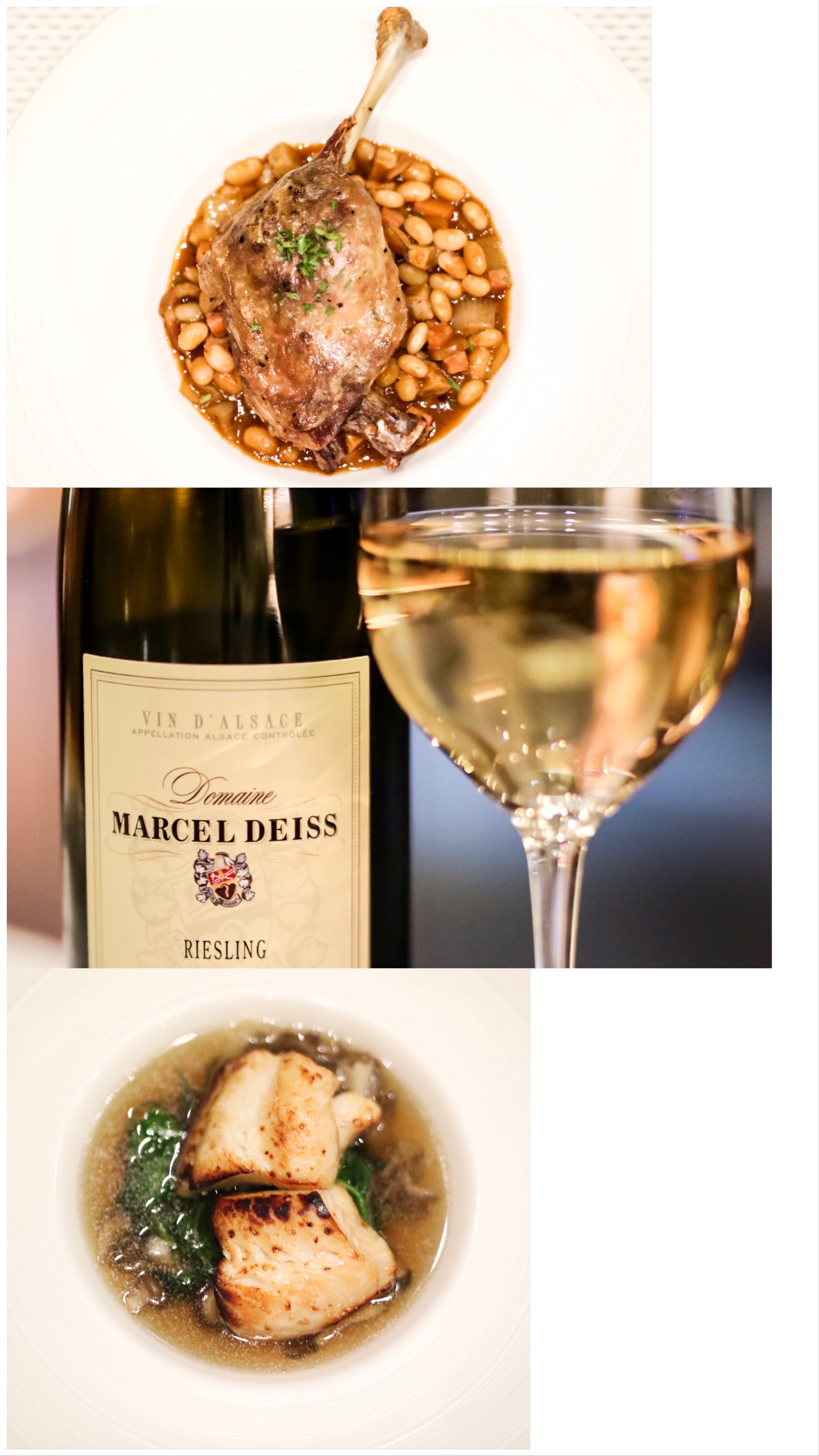 Cassoulet / Marcel Deiss Riesling / Morue Charbonniere